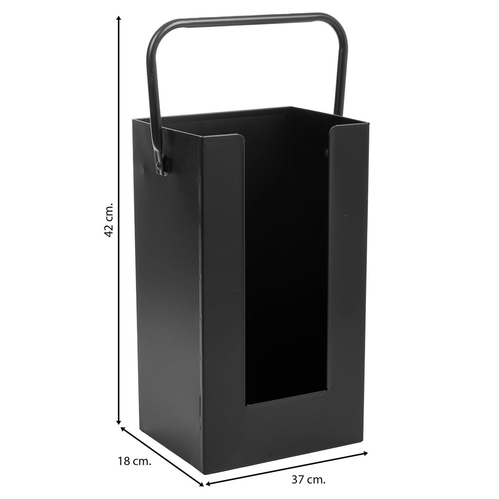 Portalegno da camino in metallo con manico nero 37x18x42h