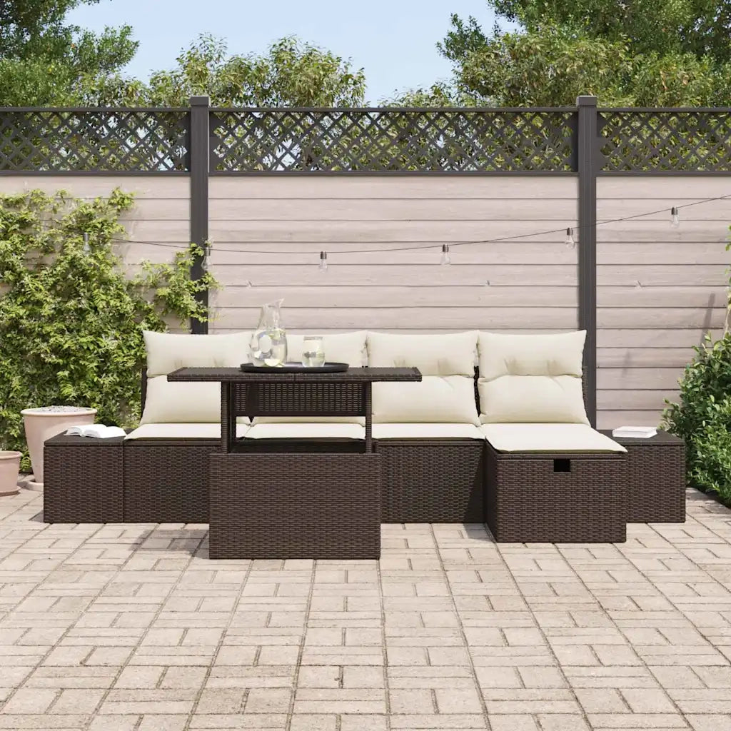 Set Divano da Giardino 6 pcs Marrone Poly Rattan