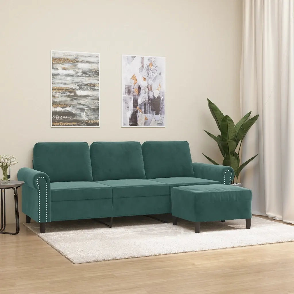 Divano a 3 Posti con Poggiapiedi Verde scuro 180 cm in Velluto 3201217