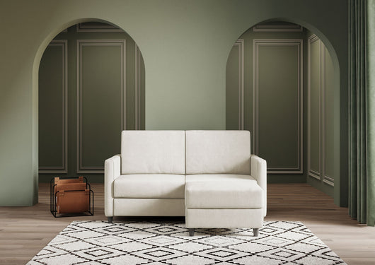 Divano 2 Posti con Pouf 158x145x85 cm Karay in Tessuto Latte