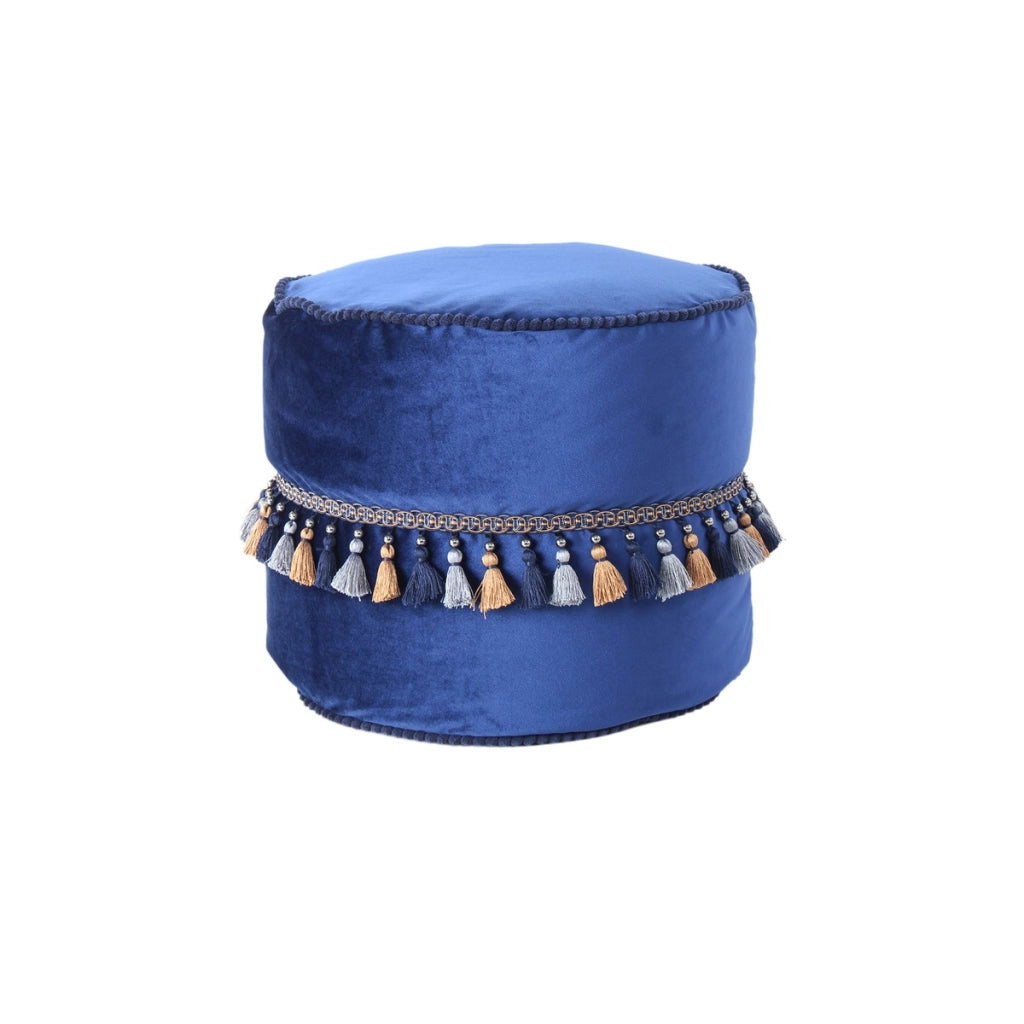 Pouf Taj Mahal in velluto blu con frange