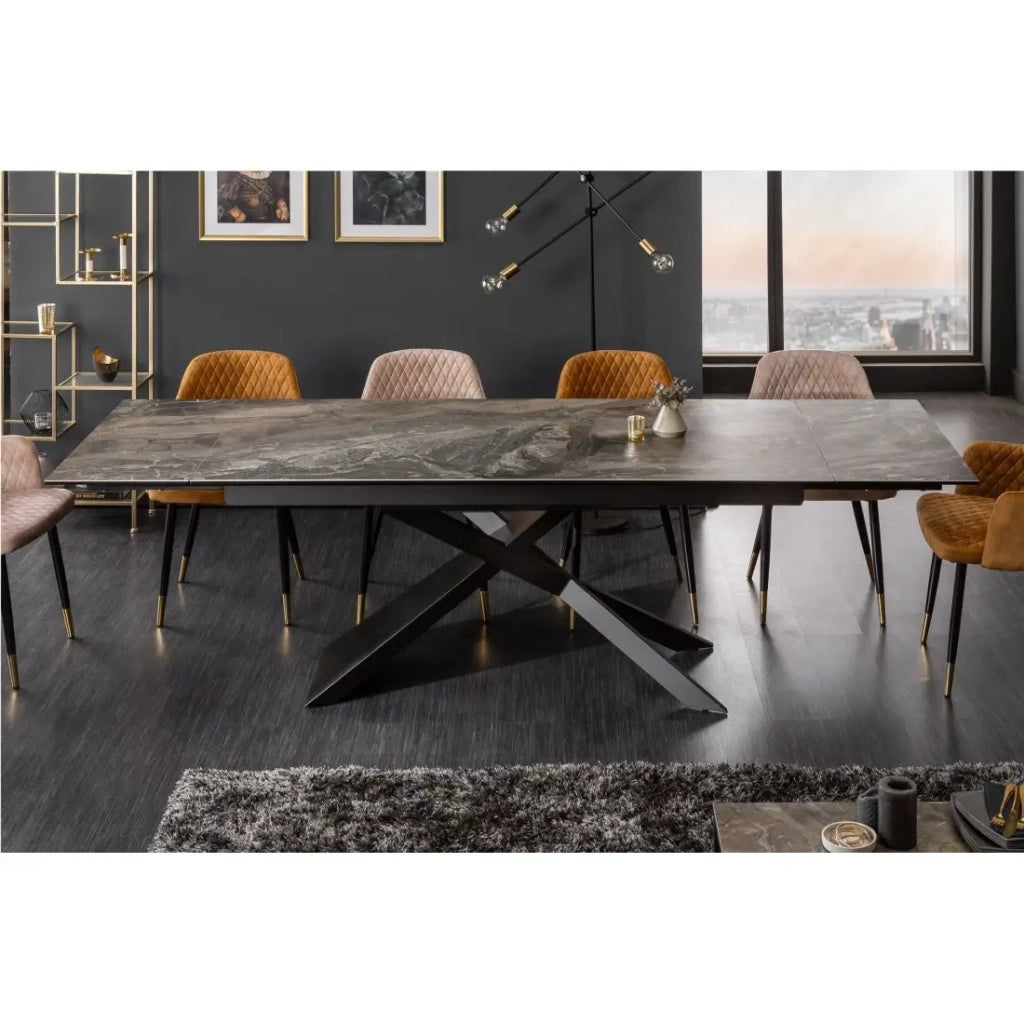 Tavolo da pranzo STELIX 180–220–260 cm – Piano in ceramica effetto marmo e vetro temperato