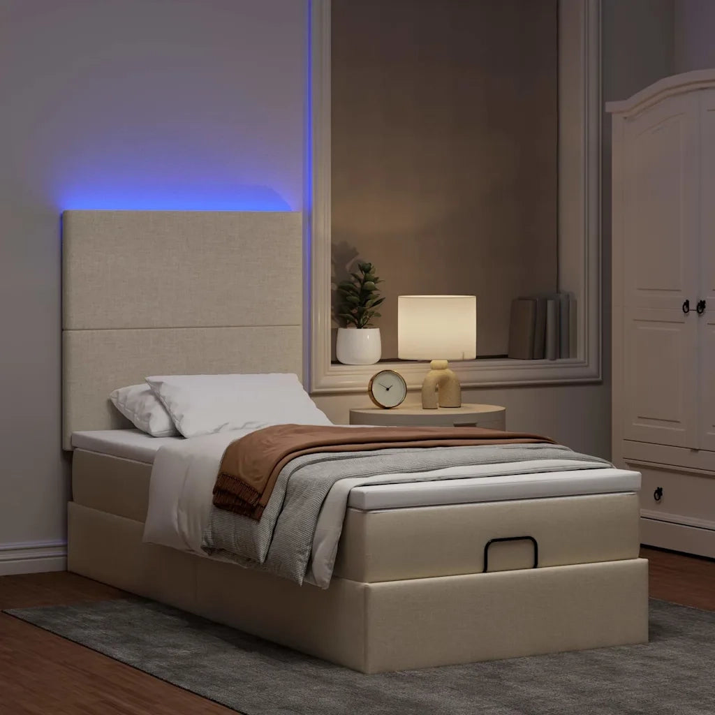 Struttura Letto Pouf con Materasso Crema 100x200 cm in Tessuto