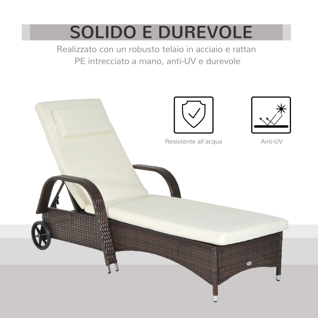 Lettino da Esterno in Rattan con Schienale Regolabile e Ruote ¨C Zephmum ¨C Grigio 75x200