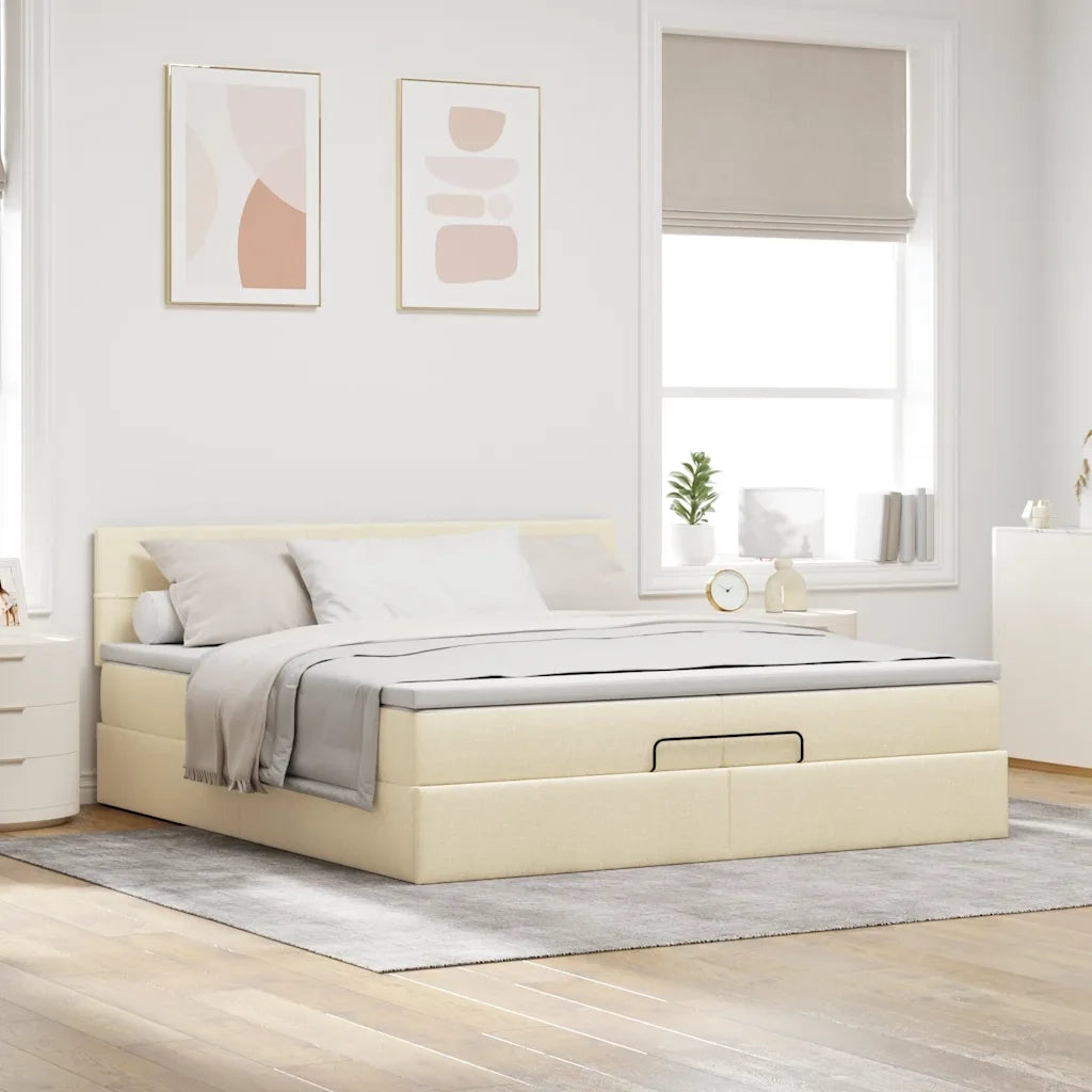 Struttura Letto Pouf con Materassi Crema 200x200 cm in Tessuto 3312338