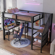 Letto a soppalco ULEVR 90x200 cm con scrivania, ripiani e armadio integrato, nero e marrone