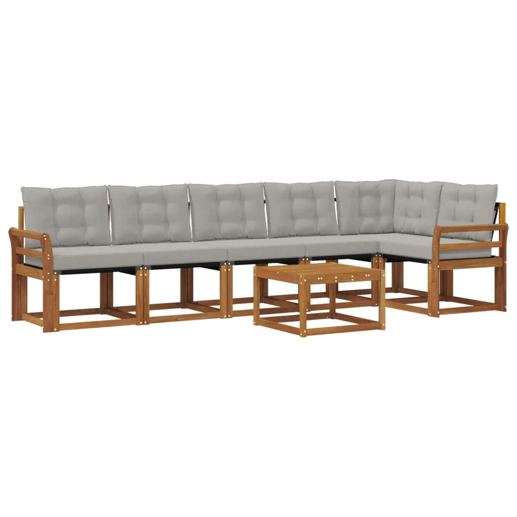 Set di divani da esterno 7 pcs Grigio Naturale e Chiaro