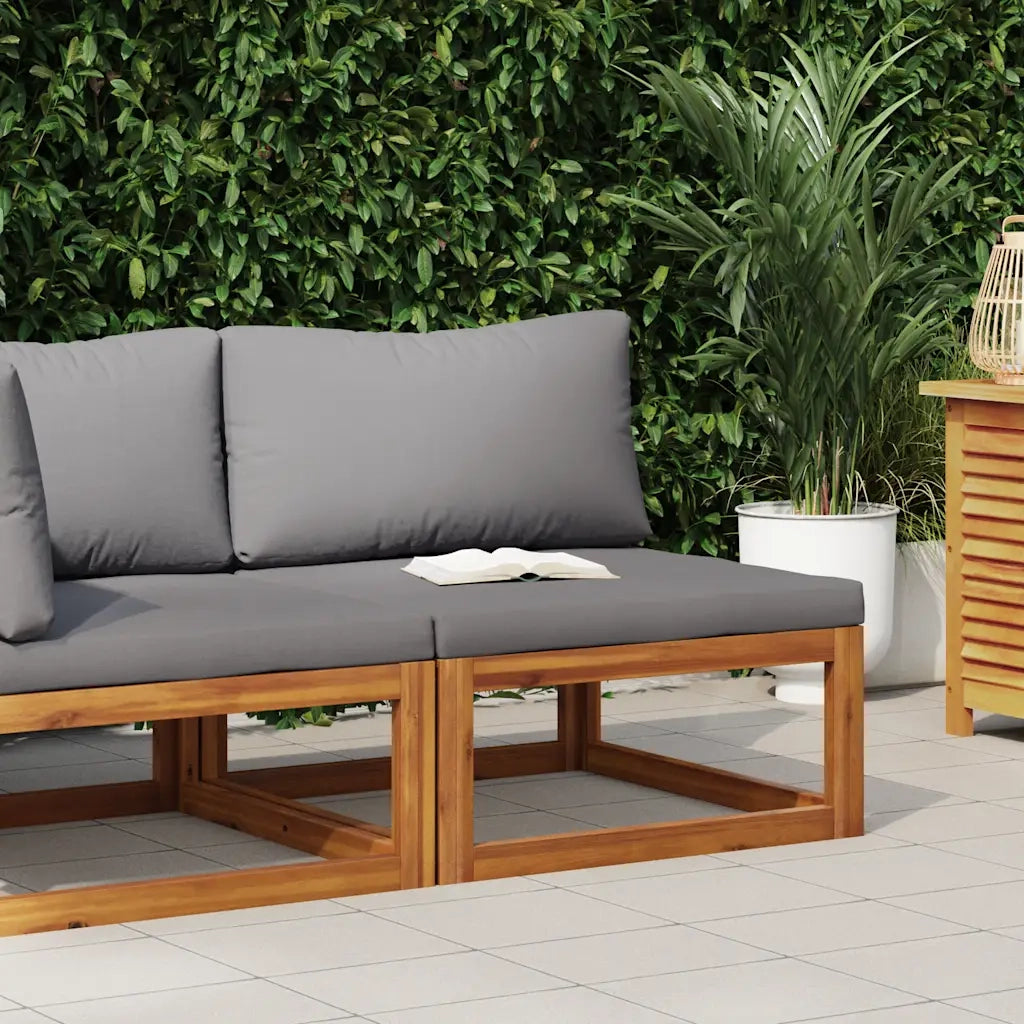 Divano Centrale Modulare Cuscini Grigio Scuro Massello Acacia 311862