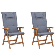 Set di 2 sedie da giardino in legno di acacia chiaro con cuscini blu pieghevole in stile rustico resistente ai raggi UV