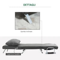 Poltrona Letto Singolo 3 in 1 con Schienale Reclinabile su 5 Livelli e Cuscino, Divano Letto Singolo Pieghevole per Soggiorno e Salotto in Pelle Scamosciata e Metallo, 65x69x80 cm, Grigio