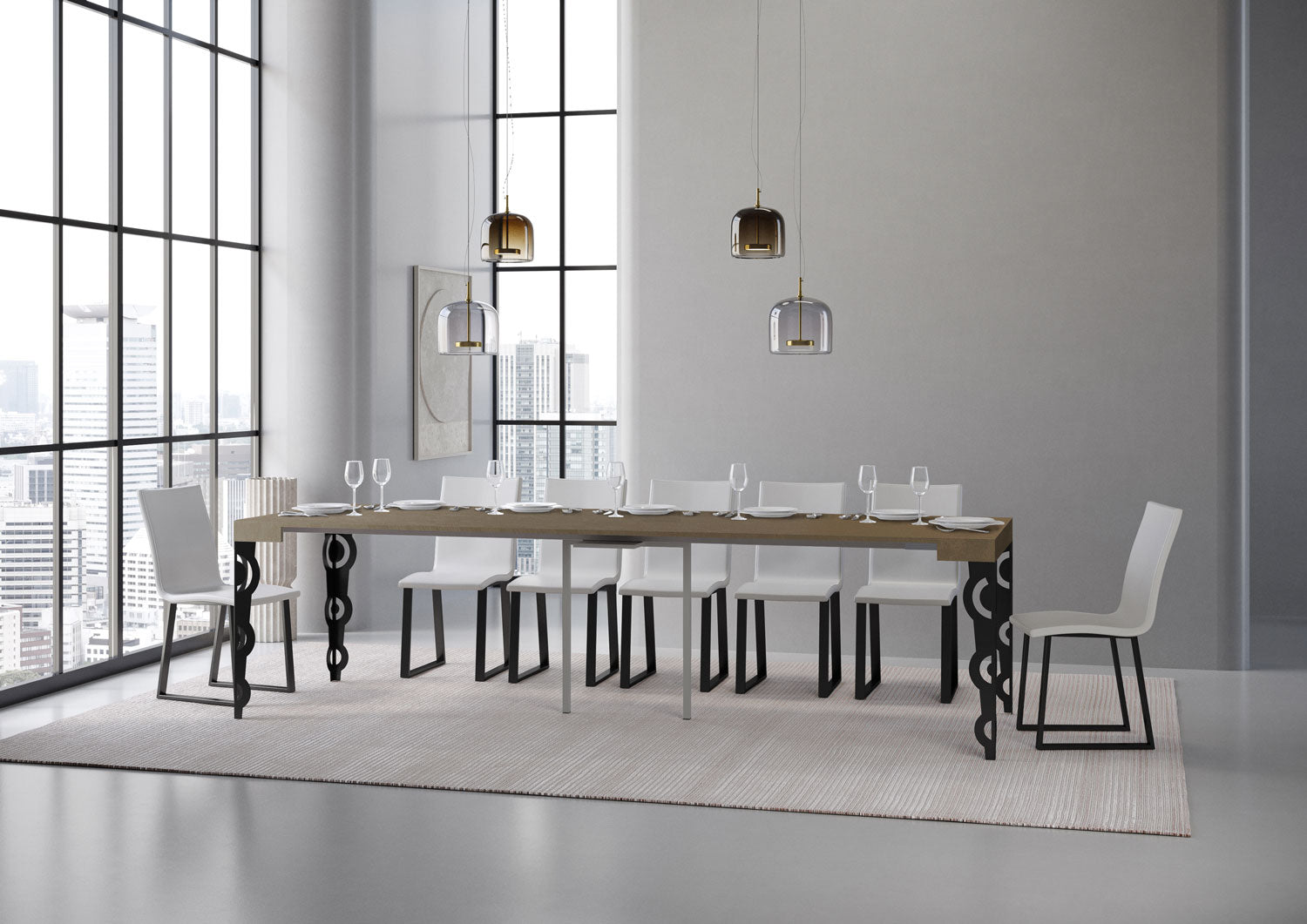 Consolle Allungabile 90-300x40x77 cm Karamay Tortora Telaio Antracite