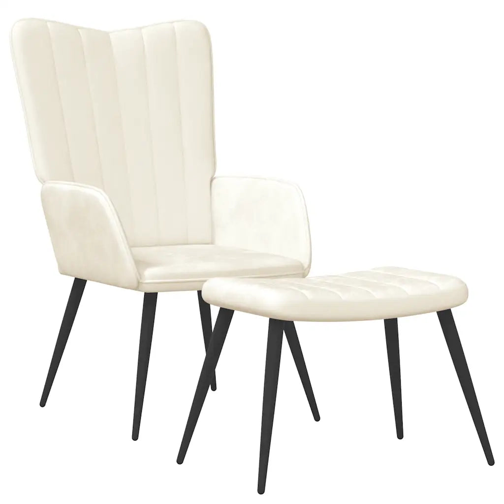 Poltrona Relax | Sedia Relax con Sgabello Bianco Crema in Velluto