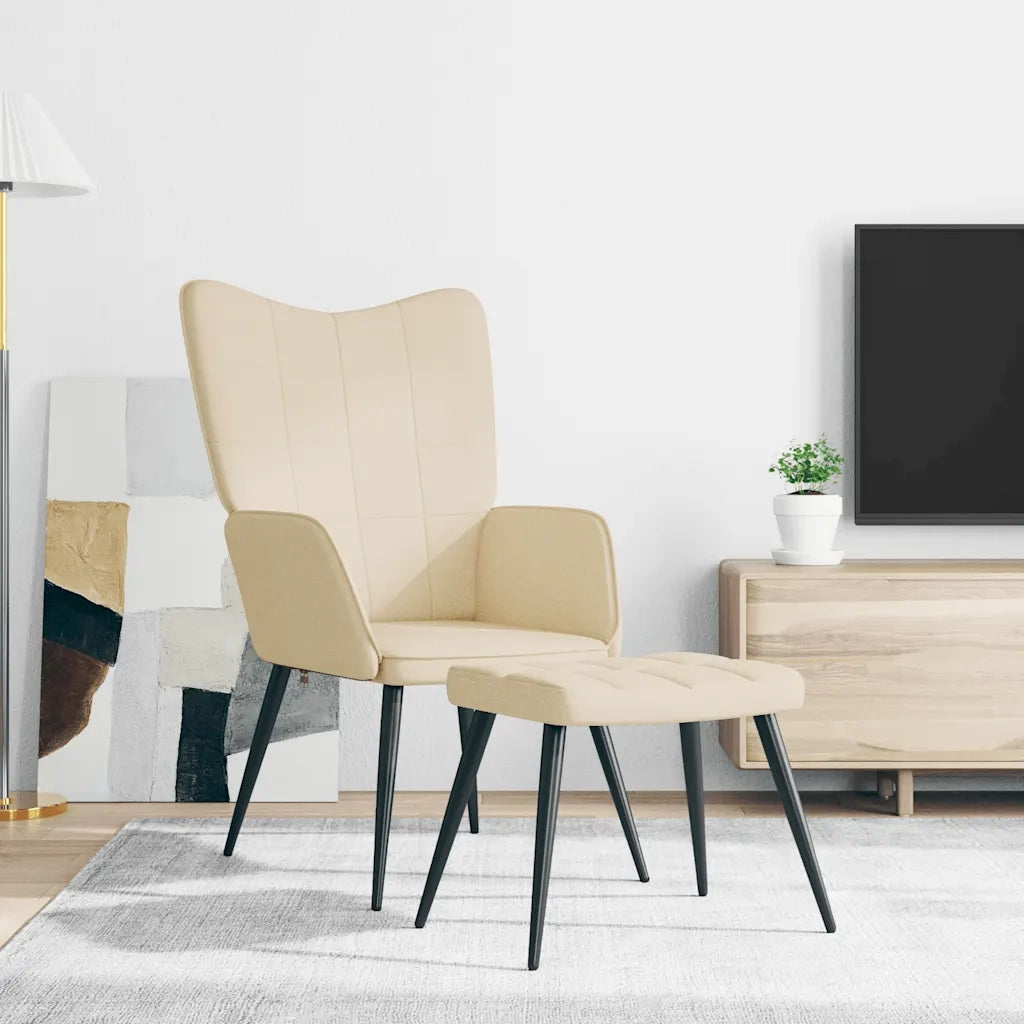 Poltrona | Sedia Relax con Sgabello Crema in Tessuto