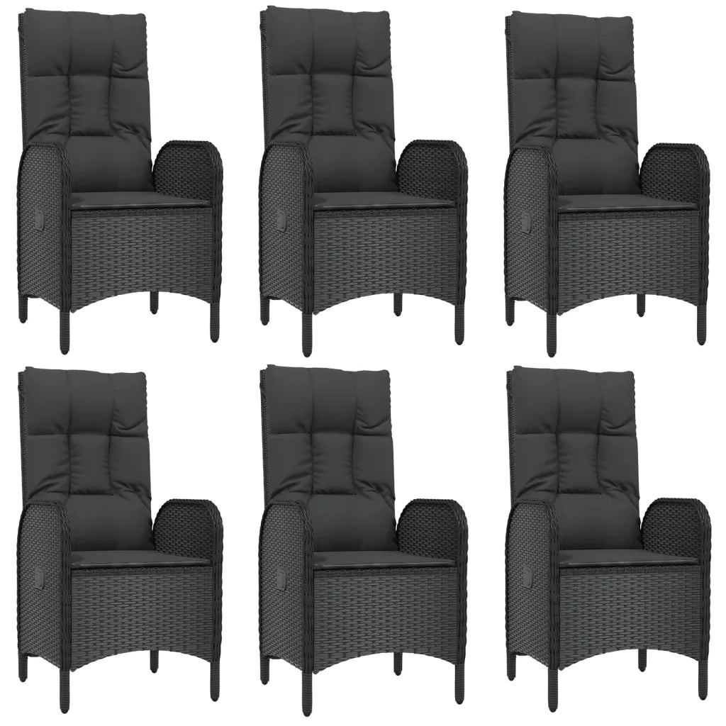 Set da Pranzo da Giardino 7 pz Nero con Cuscini in Polyrattan 3185170