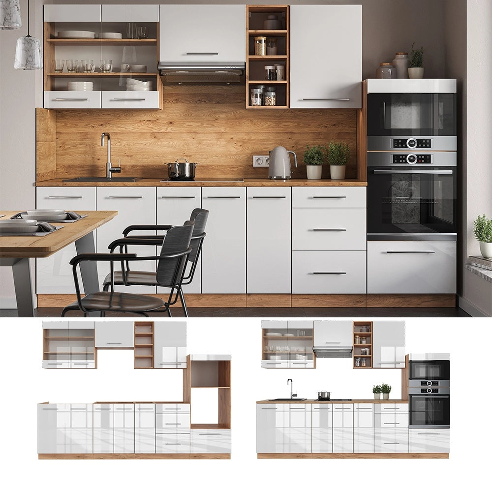 Cucina componibile Fame-Line Bianco lucido/Rovere dorato 280 cm, PL Antracite Vicco