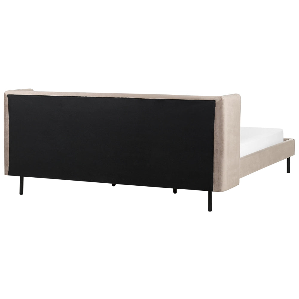 Letto con rete a doghe velluto tortora 180 x 200 cm testiera e gambe nere camera da letto soggiorno