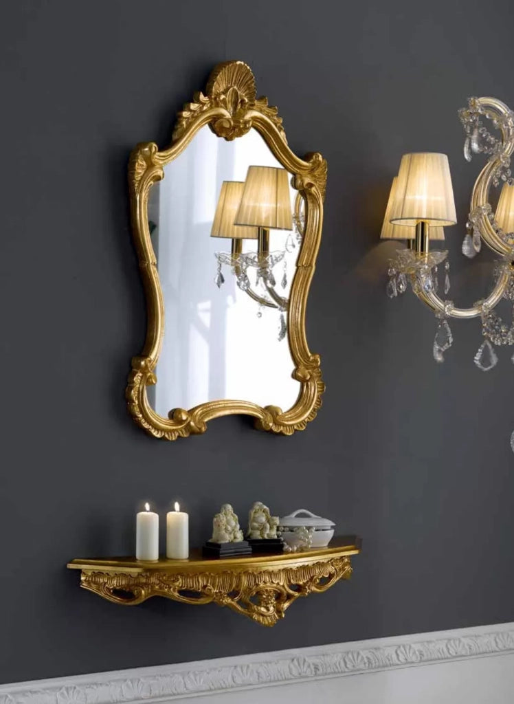 Mobili2g - specchiera in foglia oro sagomata misure: l.58 x h.86 x p. 5