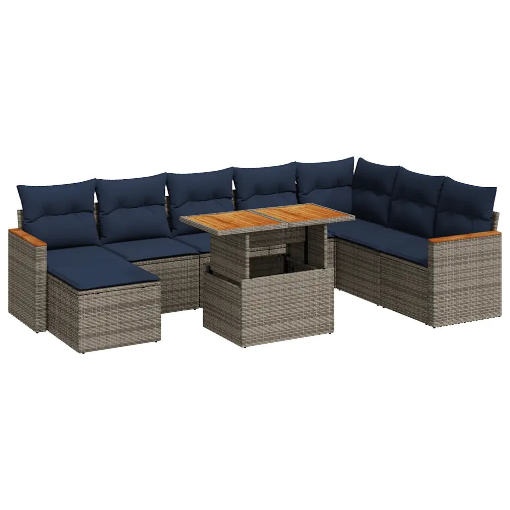 Set Divano da Giardino 9 pz con Cuscini Grigio in Polyrattan 3327526