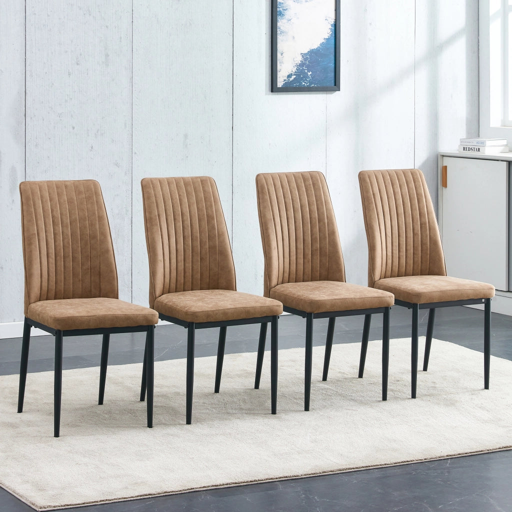 Set 4 Sedie da Pranzo ¨C MINIMAL ¨C Tessuto Tecnologico Marrone, Gambe in Metallo Nero