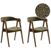 Set di 2 sedie da pranzo in tessuto boucle di poliestere marrone scuro e verde con gambe in legno di gomma in stile retrò tradizionale