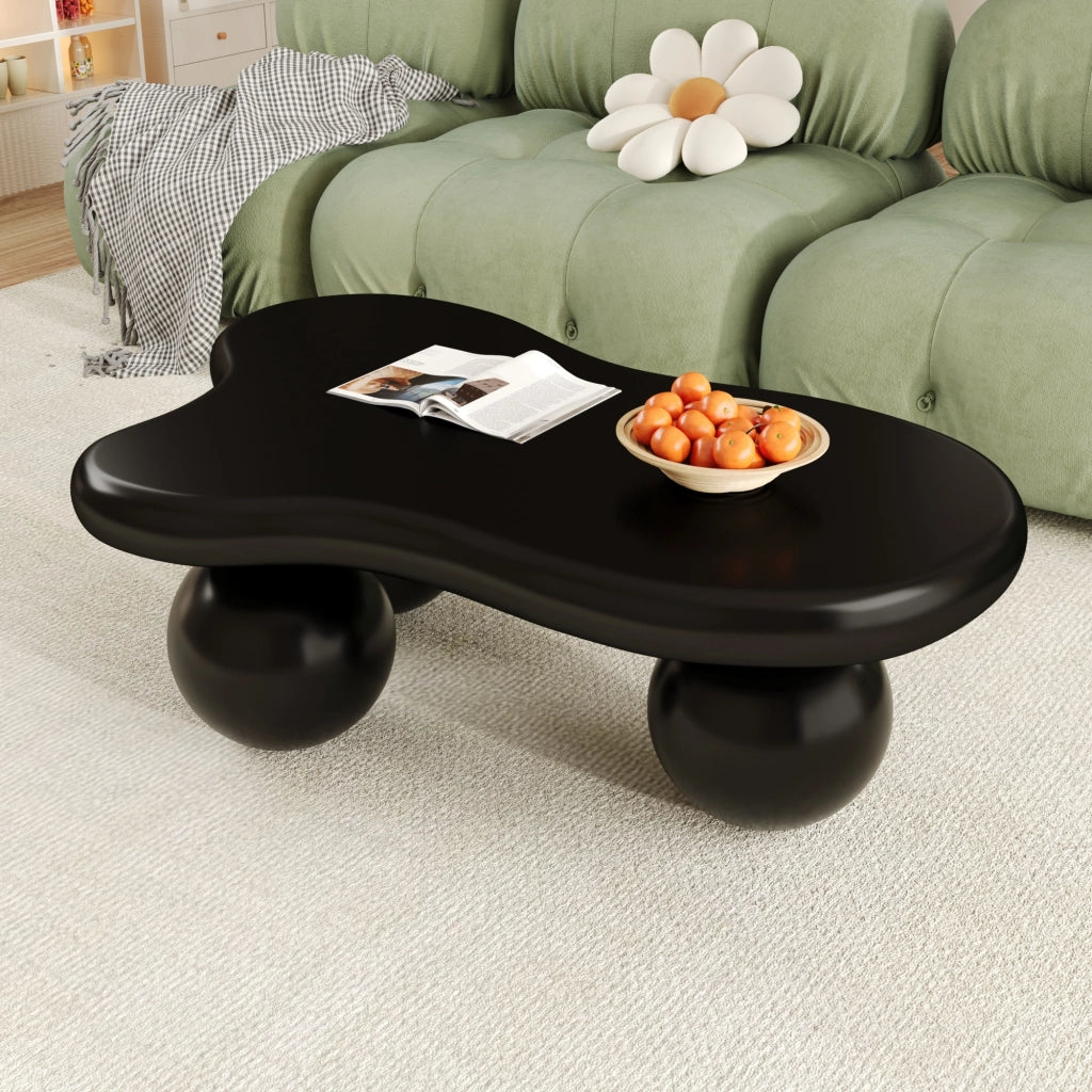 OKWISH Tavolino da salotto Nuvola con LED 16 colori, bordi arrotondati, stile moderno, per soggiorno o cameretta, MDF, nero