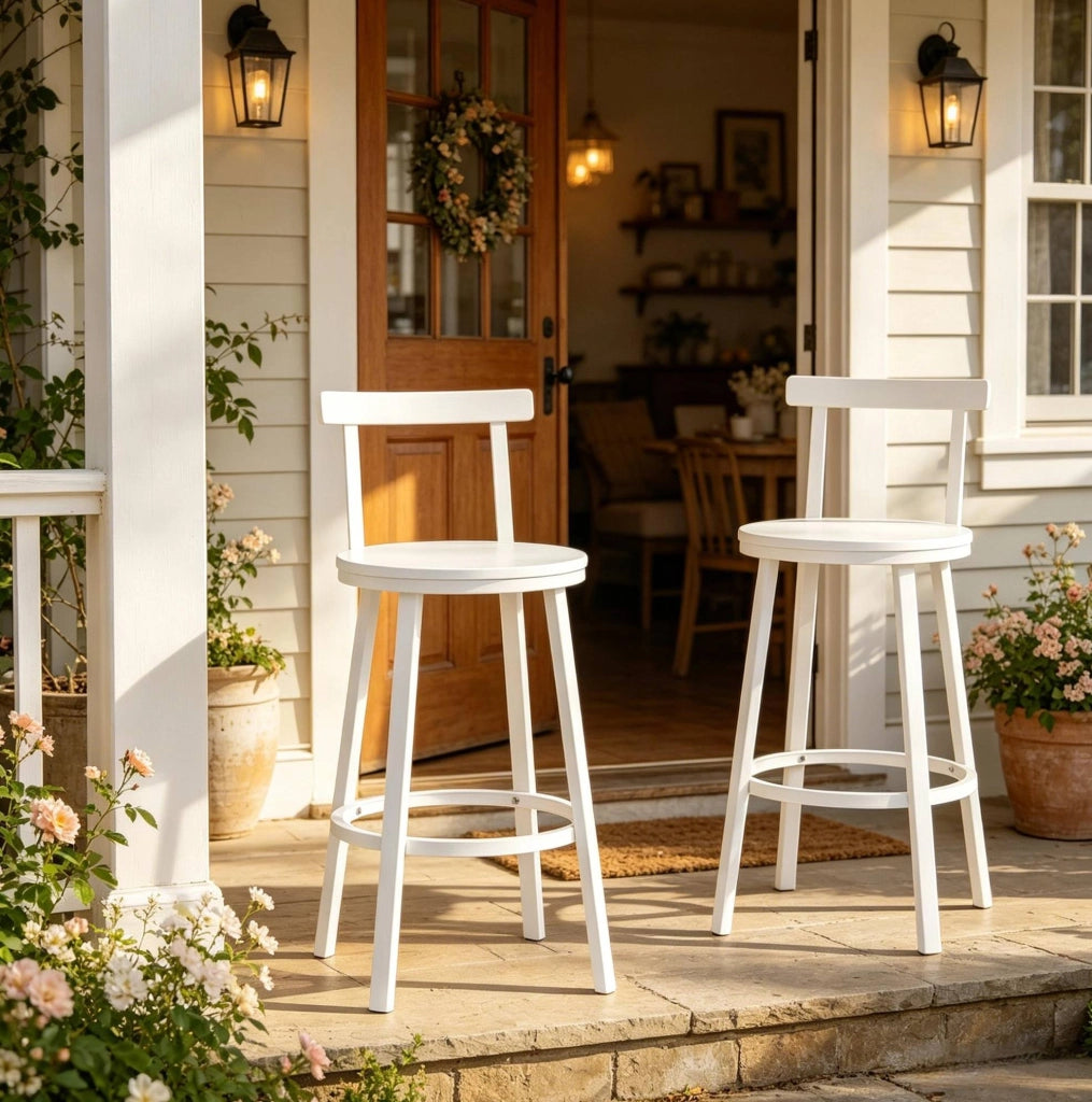 Set di 2 sgabelli da bar bianchi con schienale in MDF