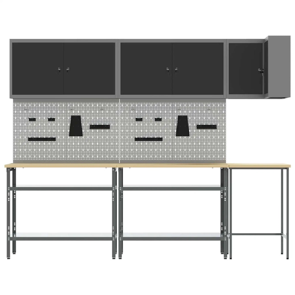 Set di mobili da lavoro con lo scaffale 10 pcs Nero e Grigio 3321514