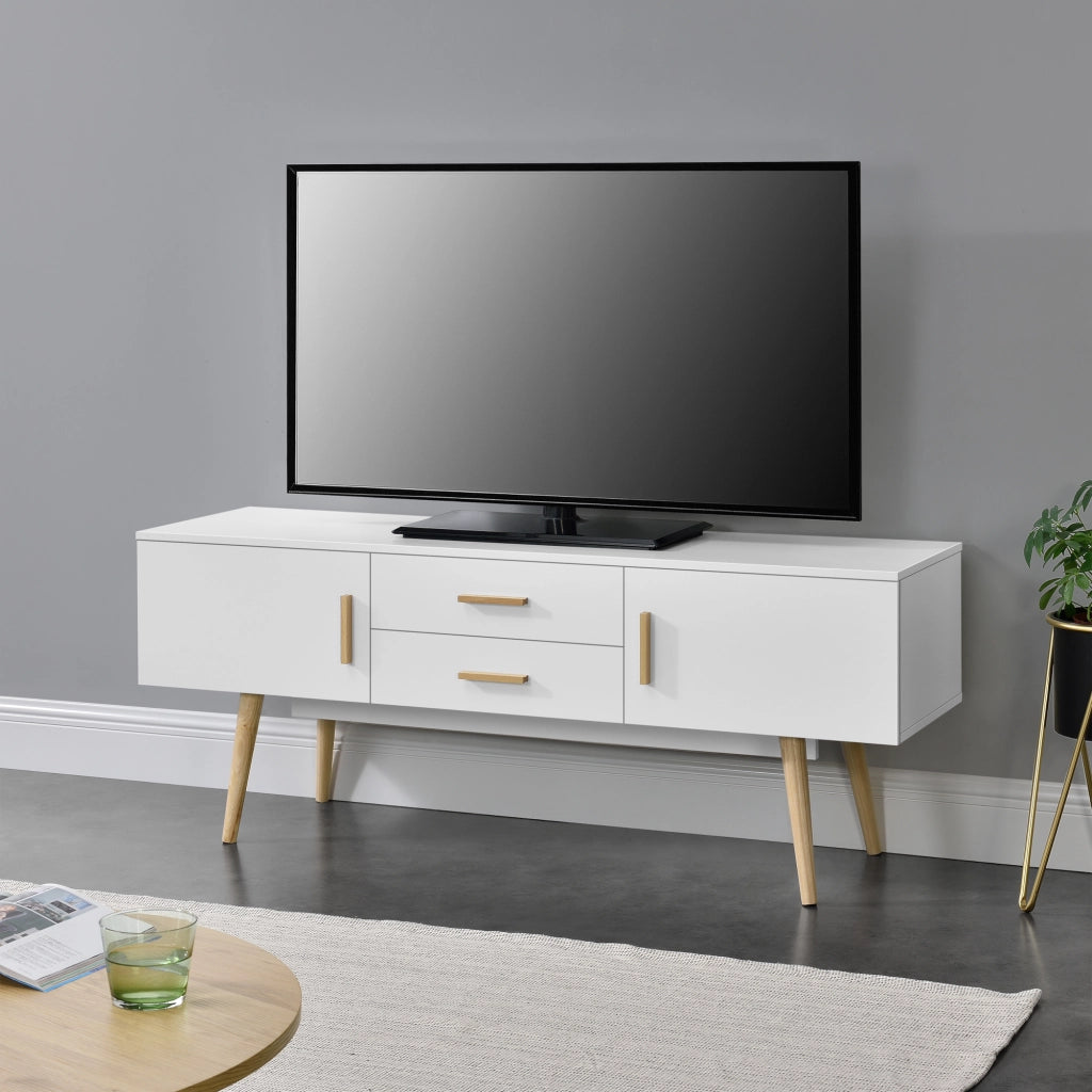 Mobile Porta TV Alavus con 2 Cassetti 140x40x56 cm - Bianco [en.casa]
