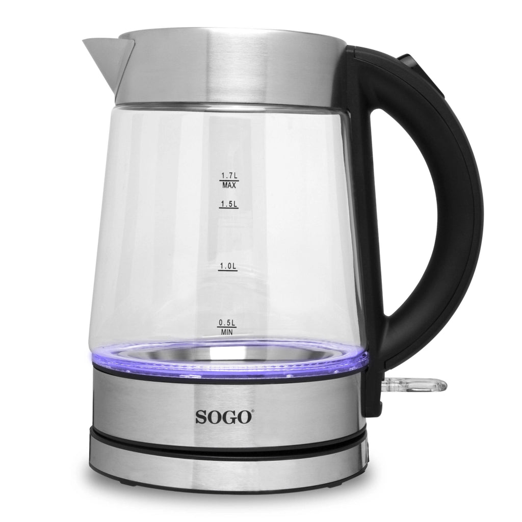 Bollitore elettrico vetro 1,7L senza fili, resistenza acciaio inox nascosta 2200W, spegnimento automatico - SOGO