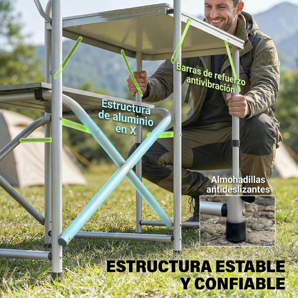 Tavolo da cucina pieghevole con 3 tavolini e 4 ganci ¨C zephmum ¨C 172x48x130 cm verde