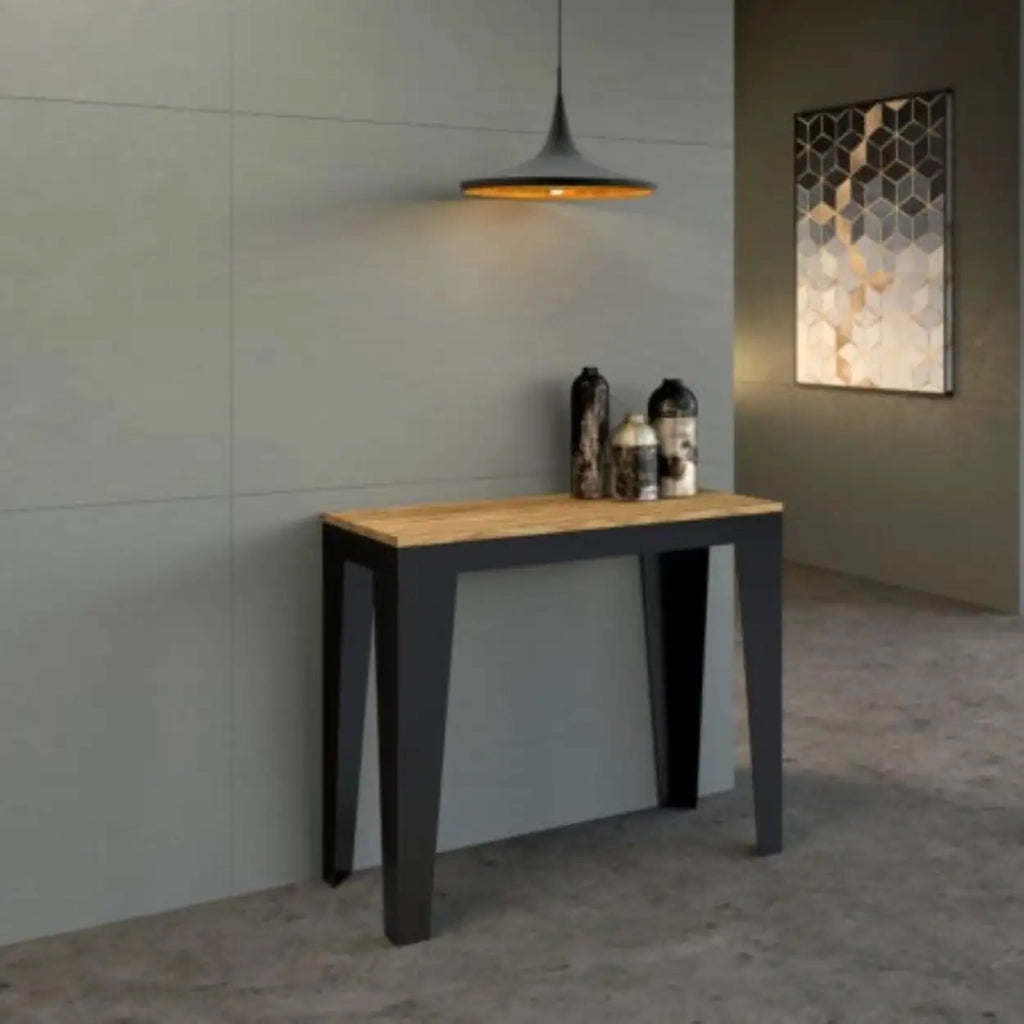 Consolle allungabile 90x40/300 cm Flame Evolution quercia natura telaio e gambe antracite