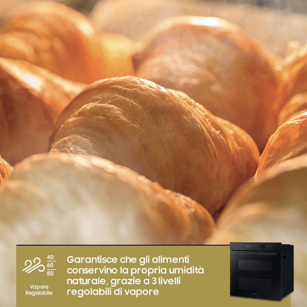Samsung NV7B5760WBK-U5 Forno Elettrico Multifunzione da incasso a Vapore Dual Cook Flex Steam Classe energetica A+ 40 Programmi Frittura ad Aria WiFi 59,5 cm Nero
