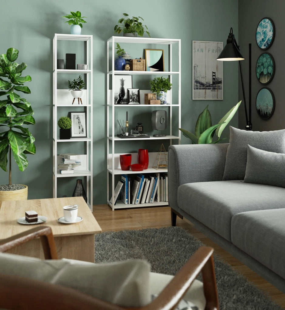 Scaffale stilo loft con ripiani in legno 40 cm Bianca 40 cm 40x32x192 cm