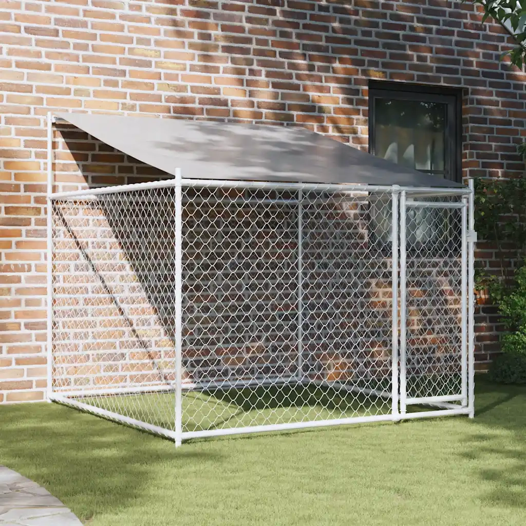 Gabbia Cani con Tetto e Porta Grigia 2x2x2 m in Acciaio Zincato CFW5121589
