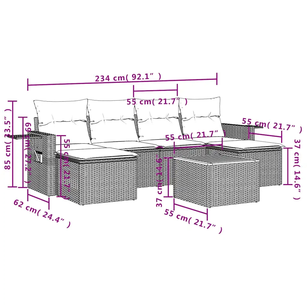 Set Divani da Giardino 7 pz con Cuscini Nero in Polyrattan 3224685