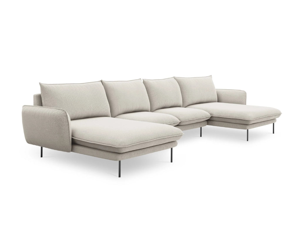Cosmopolitan Design - Divano panoramico "Vienna" 6 posti in tessuto strutturato beige chiaro 