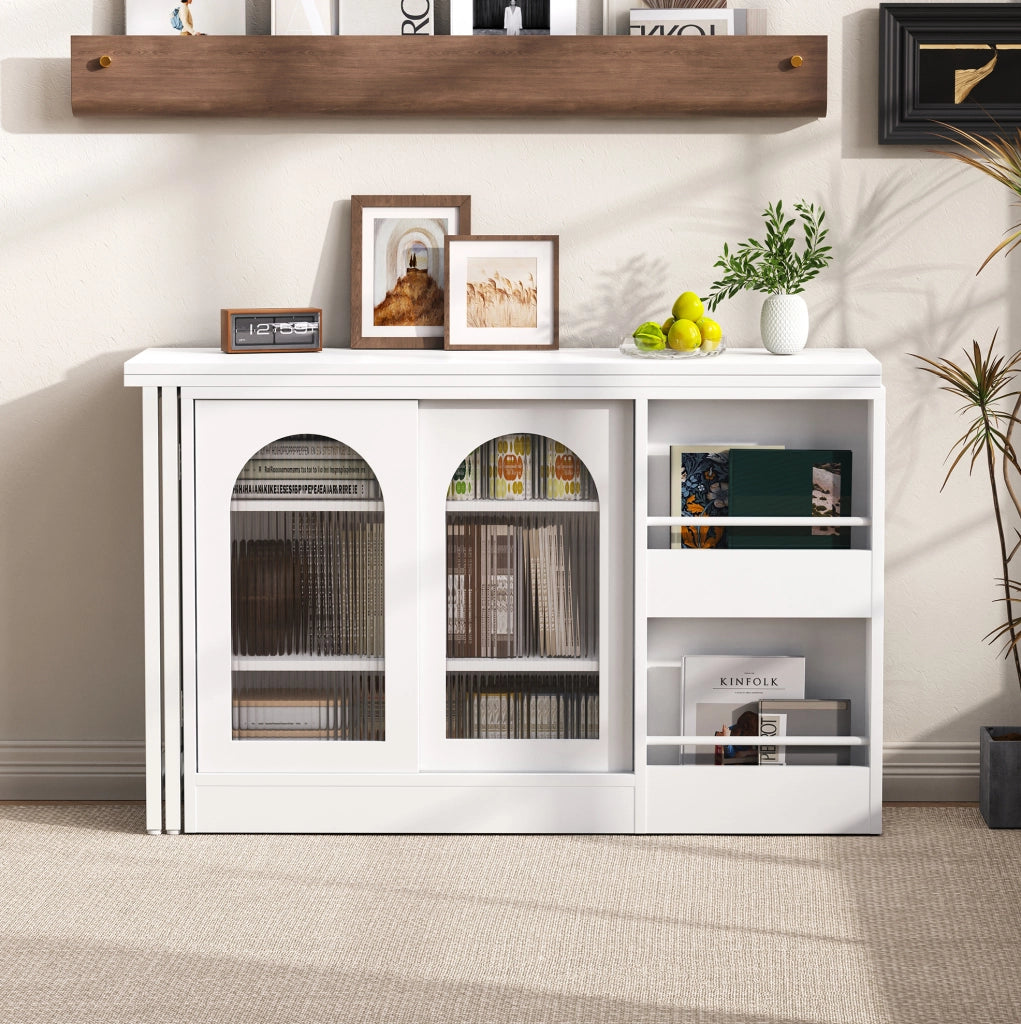 Bartisch 121.5x40x76.7 cm girevole 360° e allungabile in MDF bianco