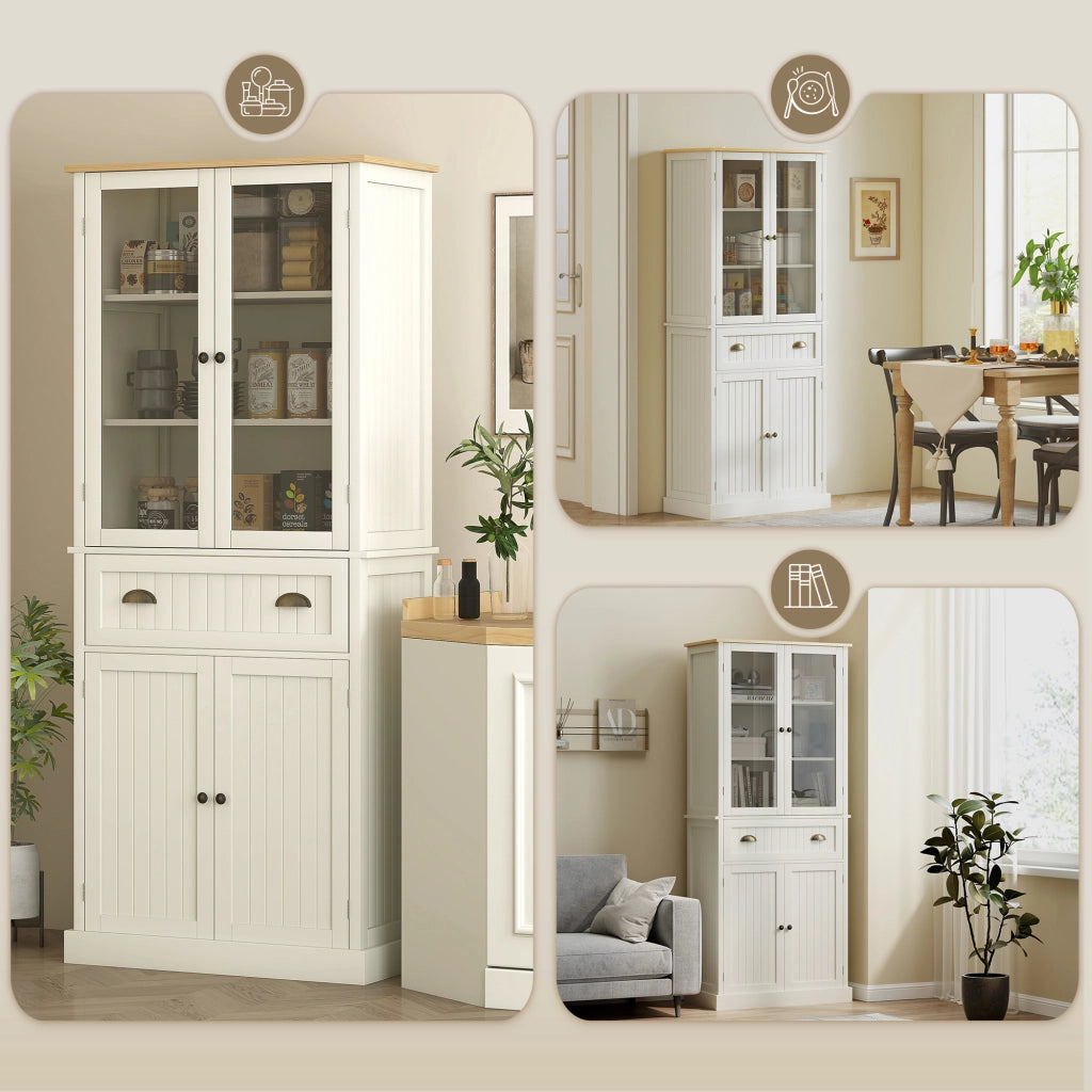 Credenza con Vetrina e Cassetto ¨C Xylo ¨C Crema 76x40x182,5 cm