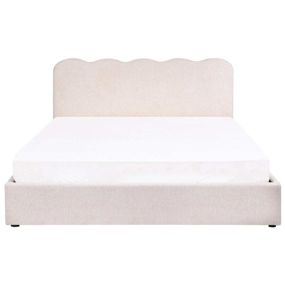 Letto in tessuto beige chiaro 180 x 200 cm contenitore elevabile con testiera e rete a doghe