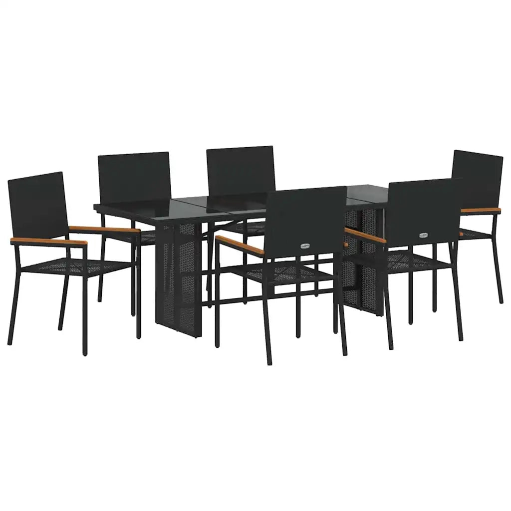 Set da Pranzo per Giardino 7 pcs Nero polyrattan 3365424