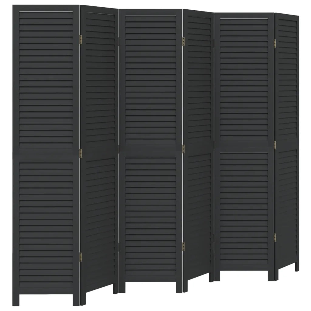 Divisorio Ambienti 6 Pannelli-Set di 6 pannelli Paravento Nero Legno Massello di Paulownia