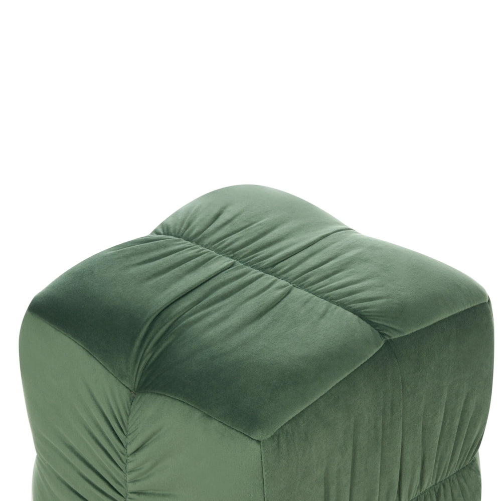 Pouf quadrato in velluto verde scuro, 38 x 38 cm, poggiapiedi decorativo con rivestimento setoso, in stile boho, per soggiorno e camera da letto