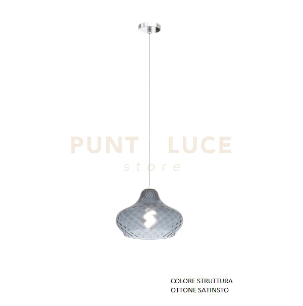 SOSPENSIONE OTTONE SATINATO 1 LUCE VETRO PICCOLO ZAFFIRO 1191OS-SP-ZA