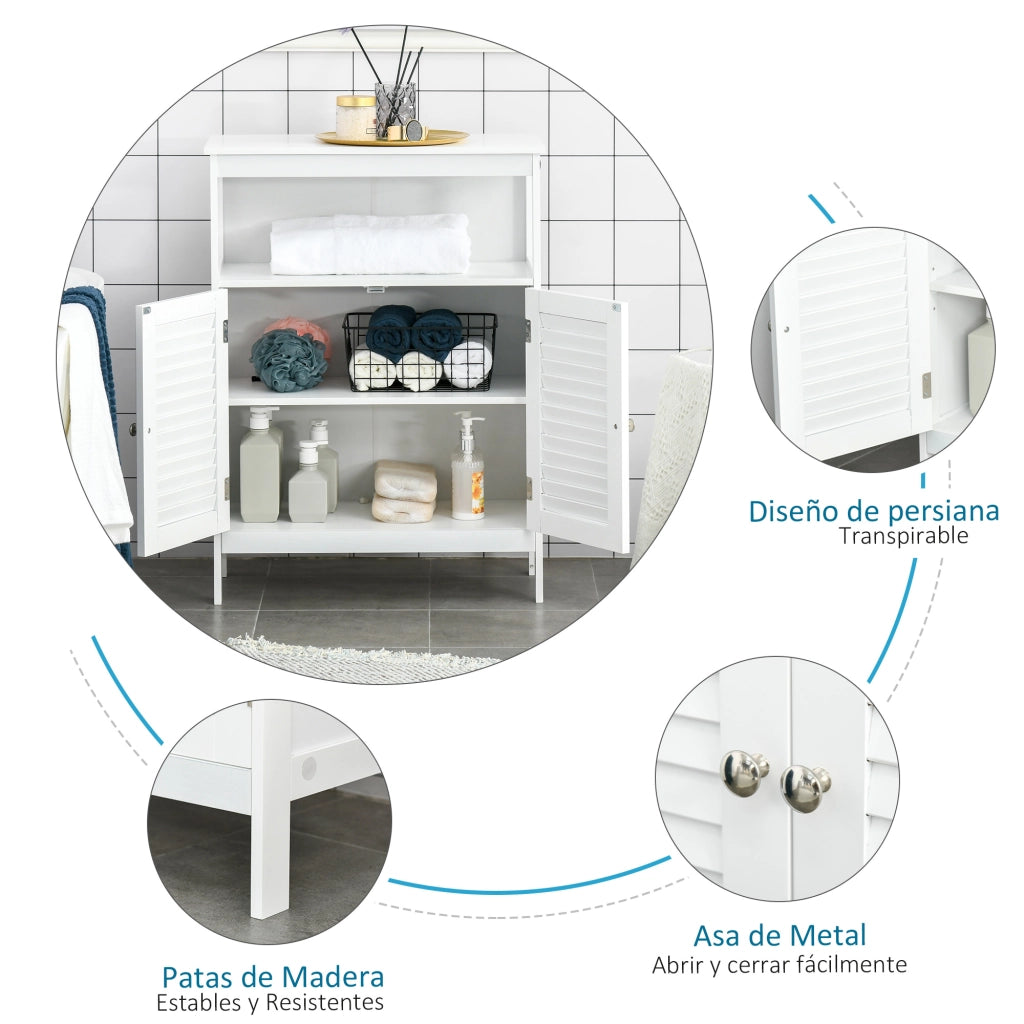 Armadietto Bagno con 2 Ante a Persiane e Ripiano Aperto ¨C Zephmum ¨C 60x30x81,6 cm Bianco