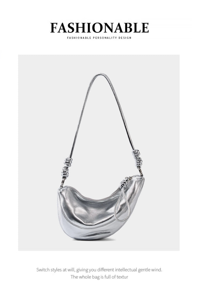 Borsa a tracolla da donna in vera pelle, graziosa borsa firmata color argento