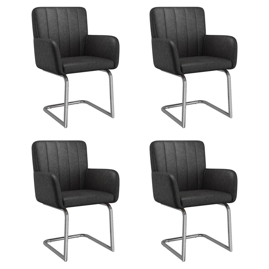 Set di 4 sedie da pranzo Z con schienale ergonomico in pelle PU e metallo nero