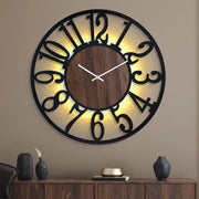 Oggetto da Parete Grande con Lampada da Terra - 80 cm Orologio in Metallo con Suono di Ticking Stile, Luce LED nel Buio, Aspetto in Legno Vintage per Salotto, Loft, Ufficio, Camera da Letto, Cucina