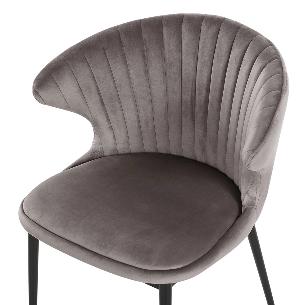 Set di 2 sedie da pranzo con rivestimento in velluto grigio e gambe nere retrò industriale
