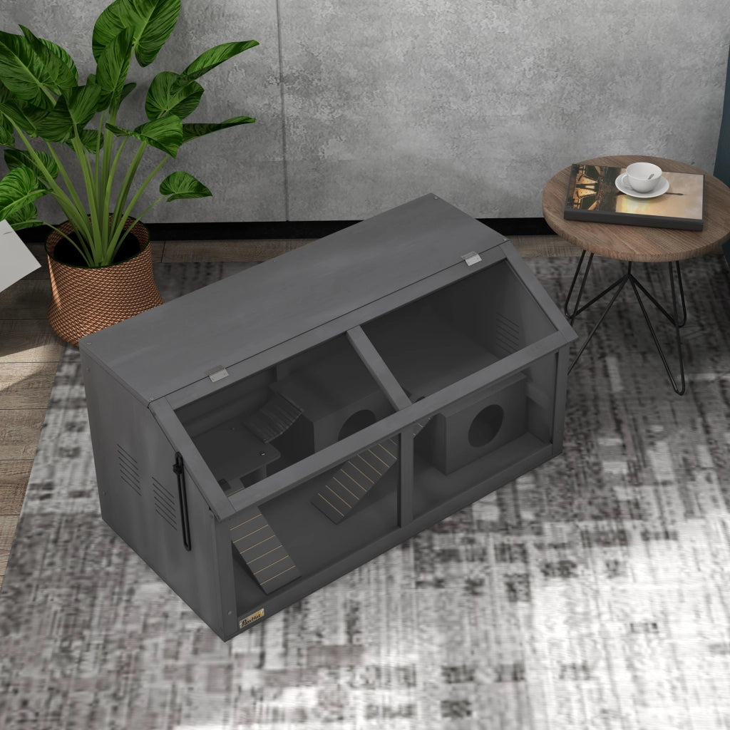 Gabbia per criceti in legno ¨C Xylo ¨C con ponte sospeso, scale, casetta, 84x45x44 cm, grigio