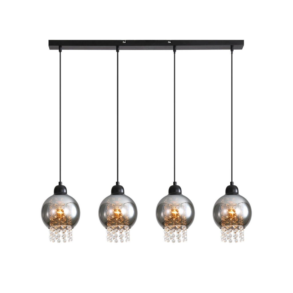 Lampada a sospensione ZMH per sala da pranzo 4 fiamme E27 cristallo Ruachgrau Lampada a sospensione per camera da letto